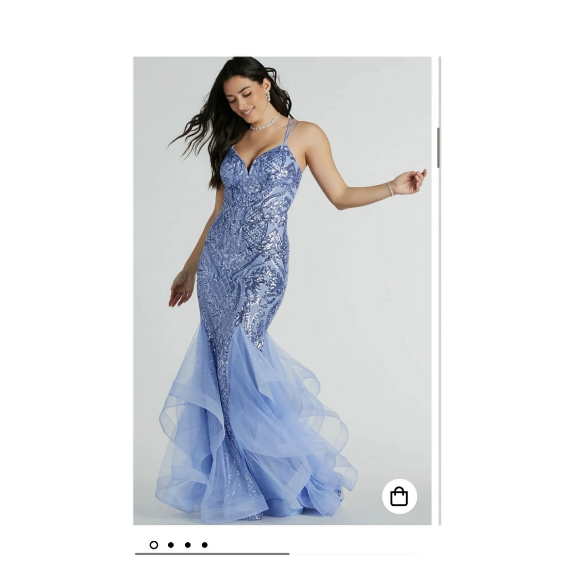 princess polly baby blue dress Windsor Blue Sequin Mermaid Formal Dress Tulle V-Neck Sleeveless Size 6