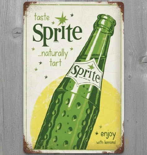 Taste Sprite Naturally Tart 8 x 12 Vintage Novelty Metal Sign Made In USA New!