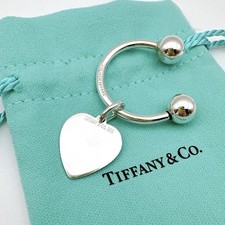 Tiffany  Co. Sterling Silver 925 Heart Charm Tag Key ring chain holder 9.7g