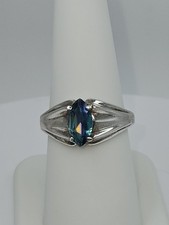 Size 8 Sterling Silver Blue Topaz Ring 10x5mm Marquise CVD Mystic Topaz