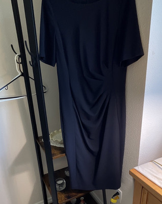 M&S Collection Ruched Sheath Knee Length Dress, Navy Blue, Size 12