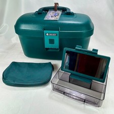 Vtg Delsey Teal Green Cosmetic Makeup Train V...