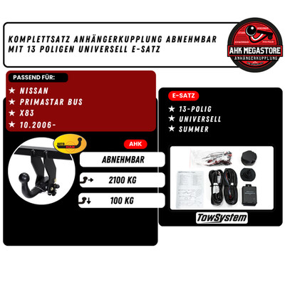 Anhängerkupplung Autohak abn. +ES 13 uni. für Nissan Primastar Bus BJ 10.06- NEU