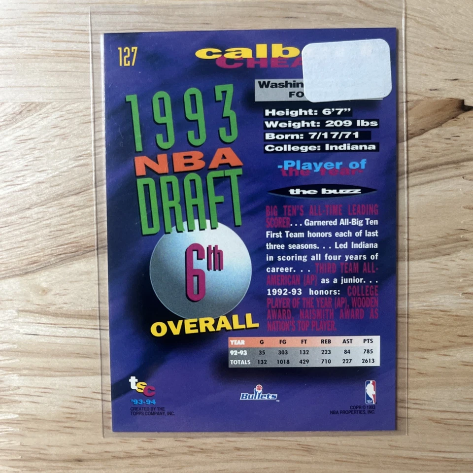 1993-94 Topps Stadium Club - Draft Pick Calbert Cheaney #127 1st Day Issue (RC) - Image 2 of 2