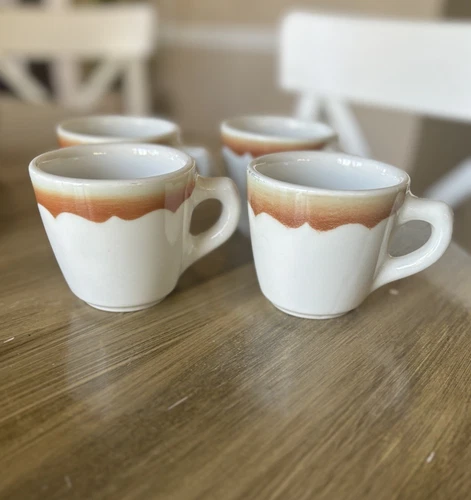 Vintage Set Of 4 Sterling USA Restaurant Ware Coffee Tea Mug White Wave Orange
