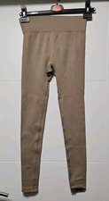 PLT PRETTYLITTLETHING SPORT BROWN BEIGE RIBBED HIGH WAISTED LEGGINGS S UK 8