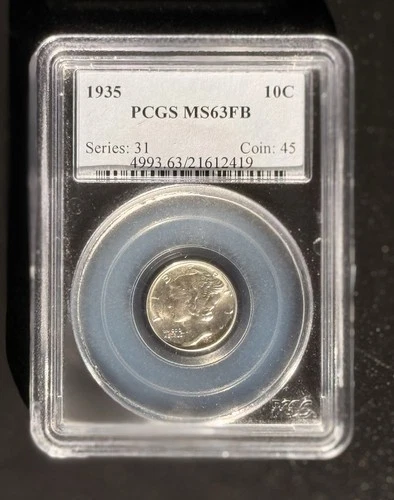 1935-P Mercury Dime 10C PCGS MS-63 FB Full Bands Silver Choice BU Coin