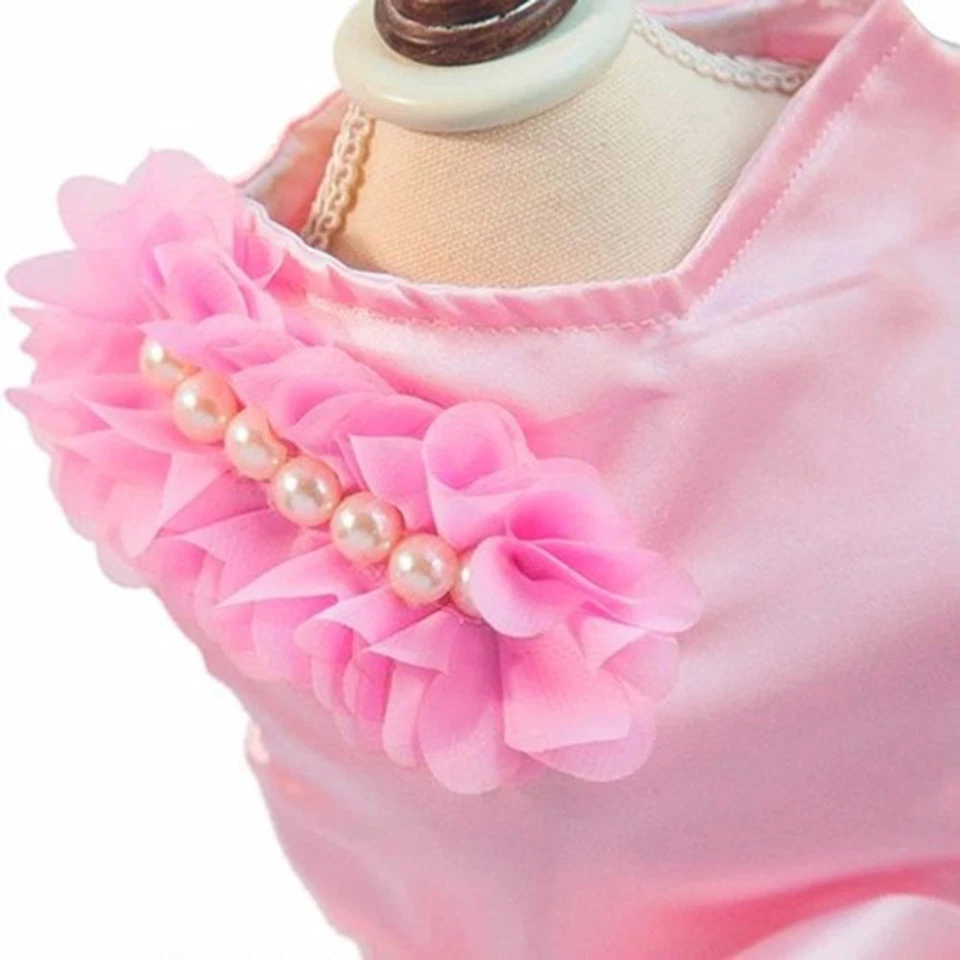 Роскошный атласный цветок с жемчугом бант домашних животных одежды собаки розовый платье θ - Изображение 3 из 4