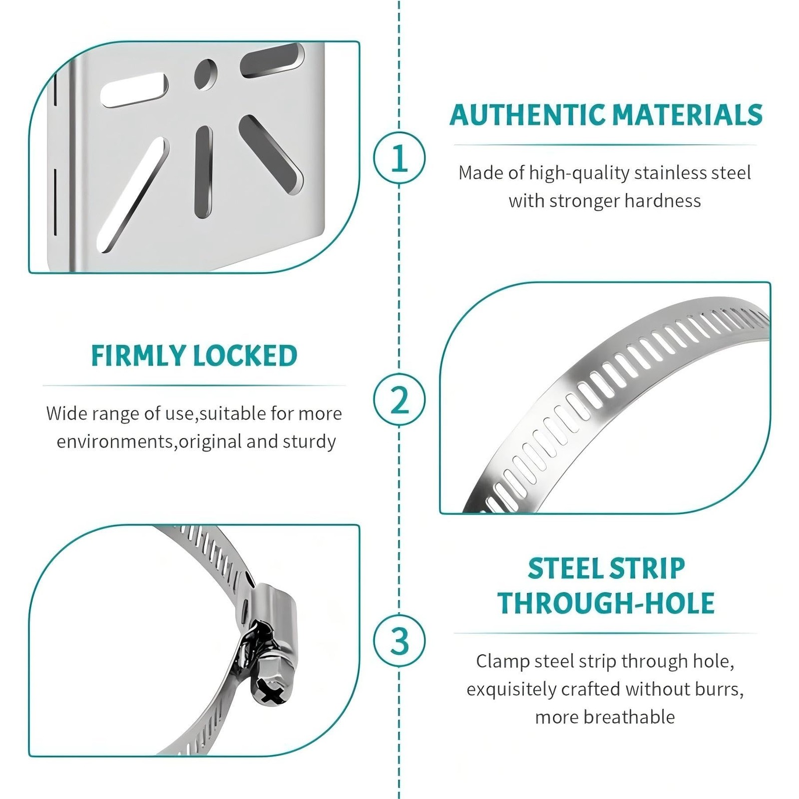 4 Pack Universal Vertical Mast Mount, 3 Loops, Stainless Steel, Corner Bracket