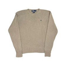 Vtg Polo Ralph Lauren 100 cotton khaki navy pony fisherman sweater men's large