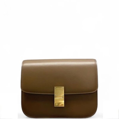 Celine Medium Classic Box Dark Khaki Smooth Calfskin (qy070826a5r)