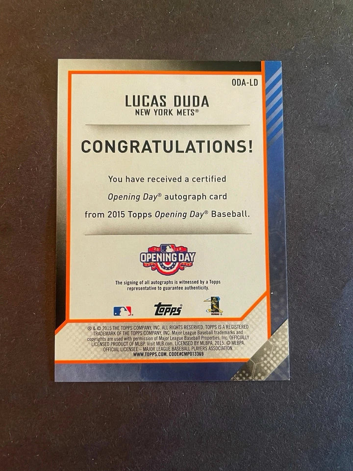 2015 Topps Opening Day LUCAS DUDA Auto Autograph SP! Beauty! Mets! - Image 2 of 3