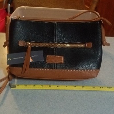 Beverly Hills Polo Club Black/Brown Pebbled Crossbody Bag, Zip, Gold Hardware