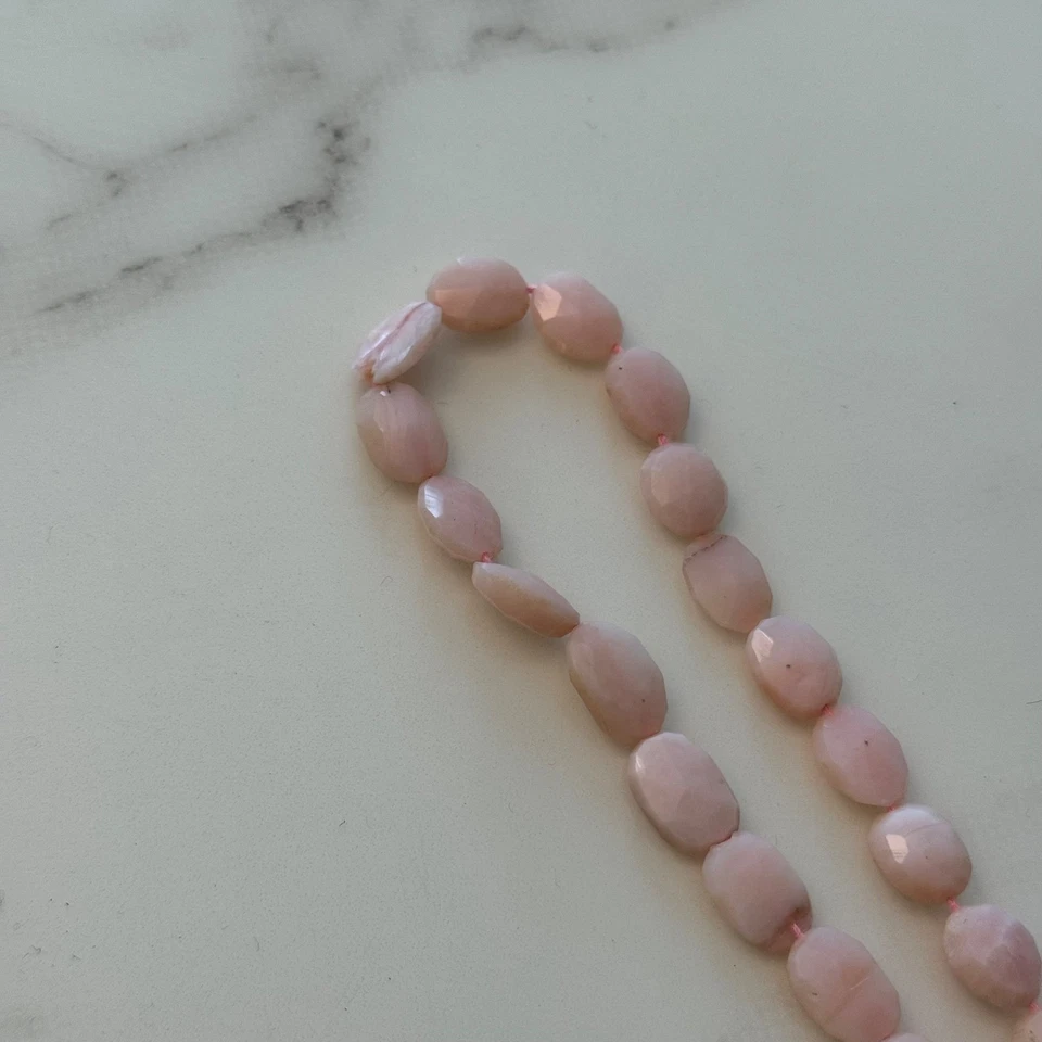 Natural Peruvian Pink Opal Beads Faceted Oval Nugget 16" Strand 8-10mm - Image 2 of 4