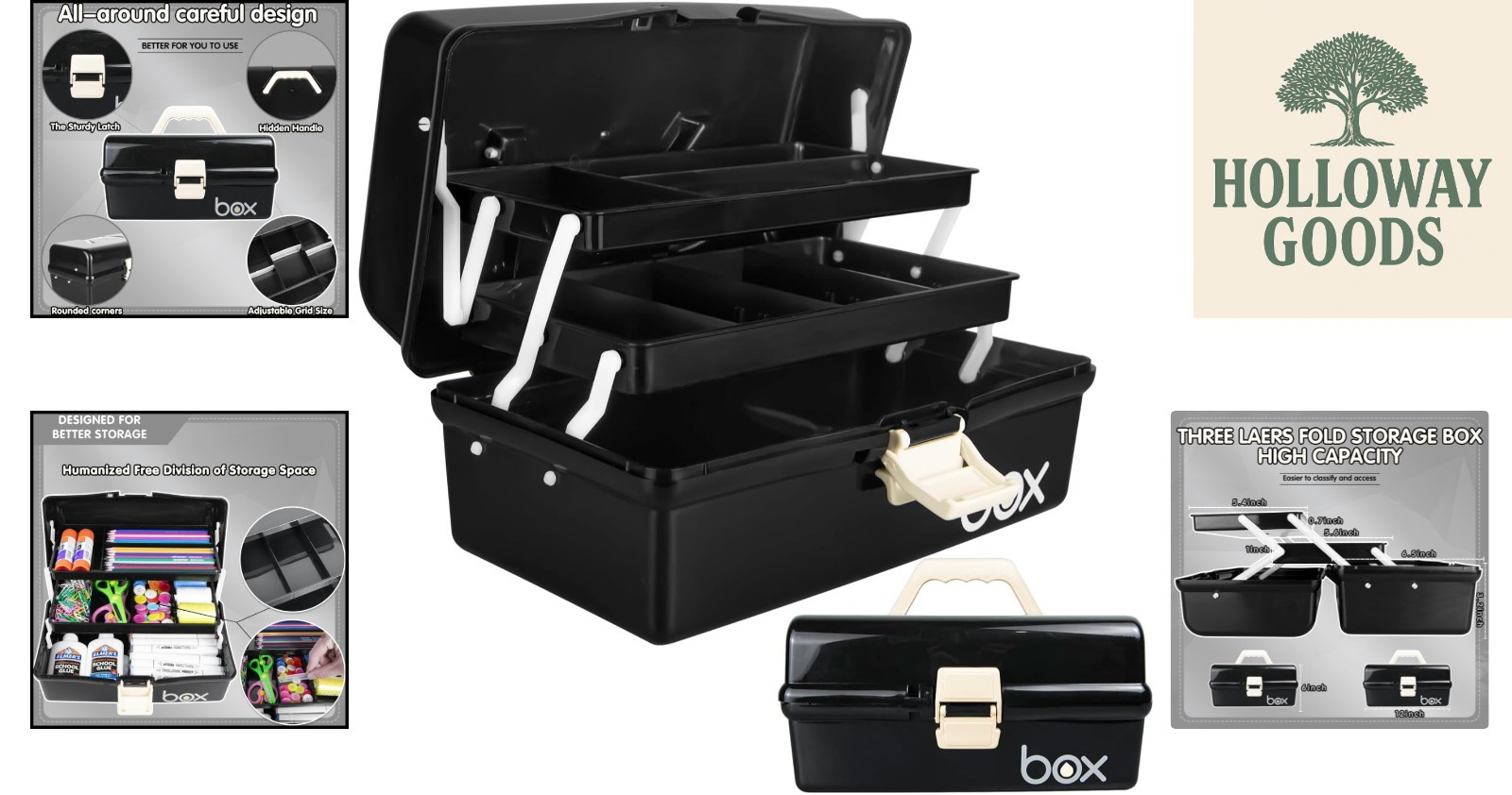 Black Plastic Craft Box with Compartments - Ideal for Sewing & Accessories