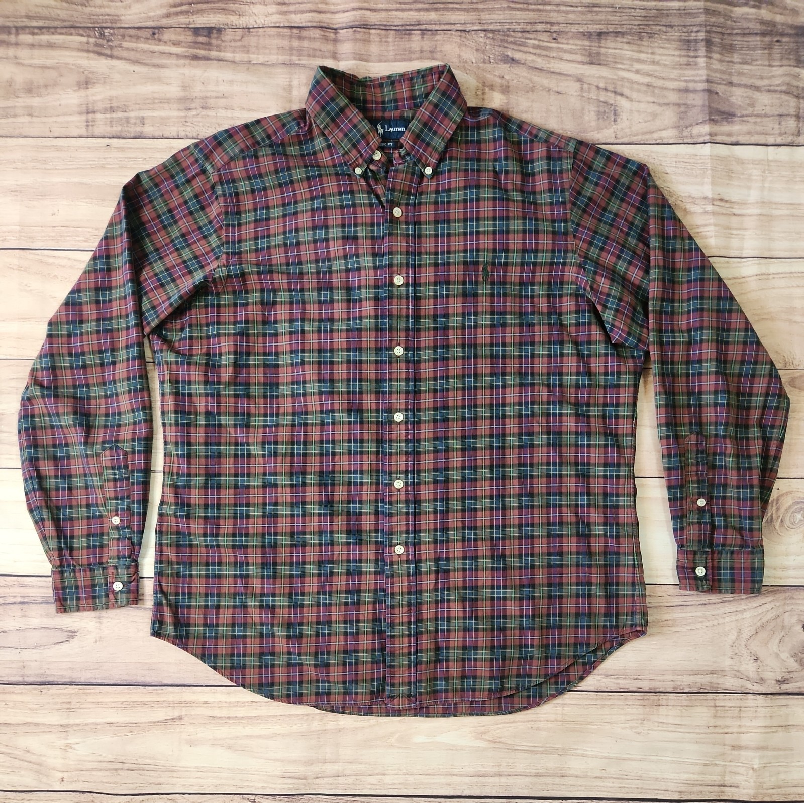 Polo Ralph Lauren camicia uomo verde bordeaux pony plaid vestibilità classica taglia large