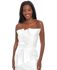 Ivy + Blu Women's Pleated Bustier Peplum Mini Dress - Ivory-8