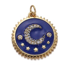 1PC 18K Gold Plated Round Star Moon CZ Pave Enamel Medallion Charm Pendant GYJ36