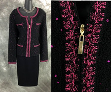 NWT St John knit black pink sequin jacket skirt suit size 14