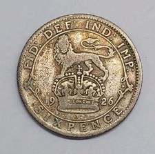 1926 King George V .500 Silver UK Sixpence Six Pence 6d coin 