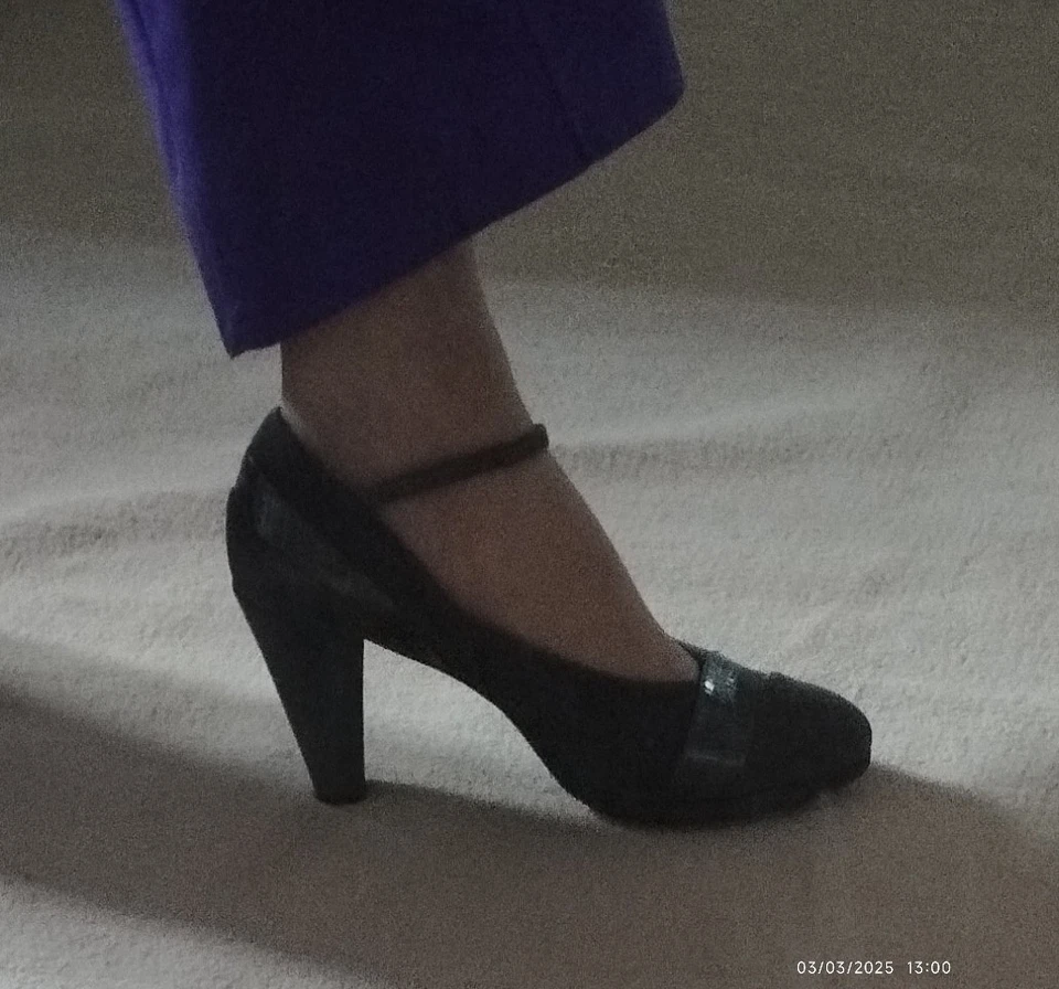 PERLATO Escarpins à brides en daim gris véritable et détails en lézard T40 - Photo 3/3