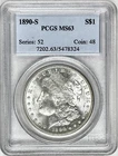 1890 S MORGAN SILVER DOLLAR PCGS MS63 BRIGHT WHITE COIN