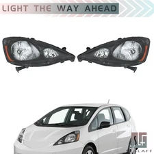 For Honda FIT 2009-2014 Black Housing Headlights Headlamps Pair 09-14 Left+Right