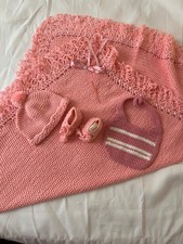 Baby quilt pink with booties hat and bib hand made