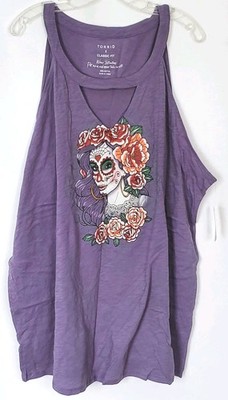 Torrid Tank Top Classic Fit Size 5 Dia de Los Muertos NWT Choker Neck