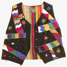 Vtg 90s Y2K Kids Vest JouJou Embroidered Bells Mirrors Boho Funky Size L HTF