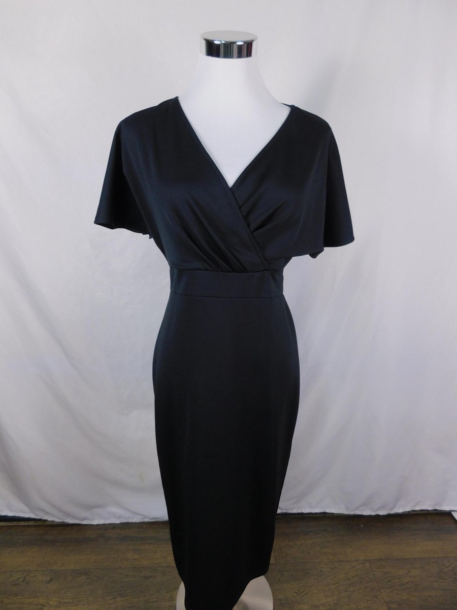 grace karin black dress Grace Karin Black Wrap Midi Dress S - Flutter Sleeve Sheath