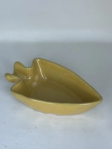 Frankoma Pottery Yellow Leaf Trinket Dish Mid Century Oklahoma Vintage