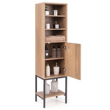 COSTWAY Tall Storage Cabinet Freestanding Cabinet w/Adjustable Shelf-Natural