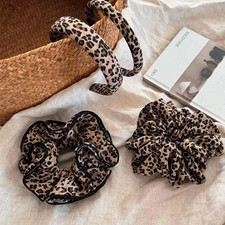 Leopard Print Headband Satin Scrunchies for Women Girl,Fashion Cheetah Head Ba