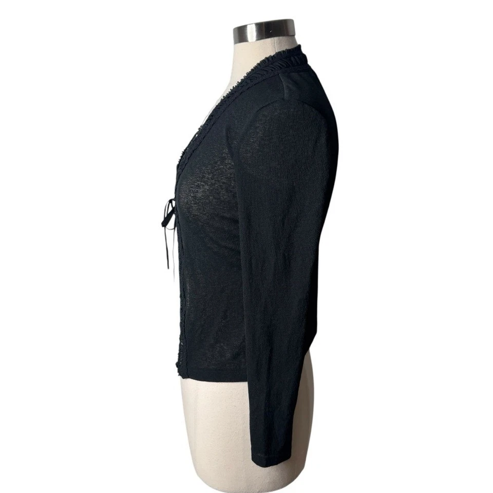 Cárdigan vintage Y2K Express negro transparente manga larga ribete con volantes para mujer pequeño Foto 3 de 4