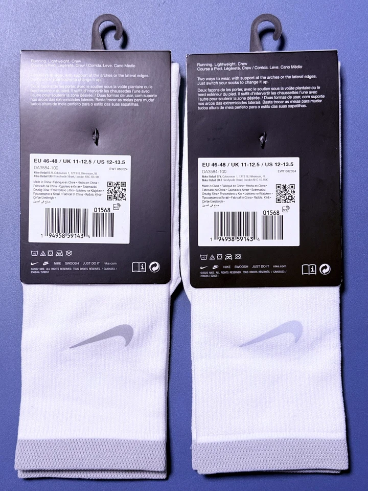 Nike SPARK Lightweight Reflective Crew Running Gym Socks DA3584-100 UK 11-12.5 - Image 2 of 4