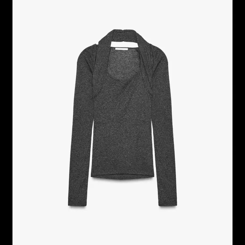 Zara Shoulder-baring Double T-Shirt Gray Slim Fit thumbnail 2