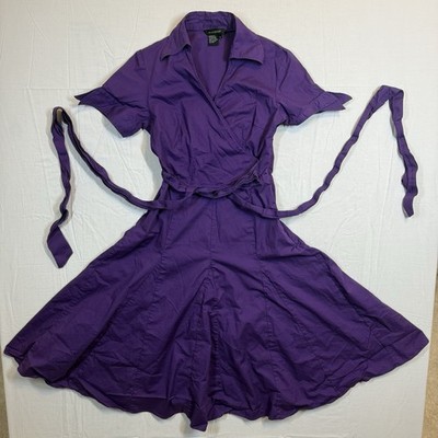 Cottagecore Sandro Purple Wrap Dress Cotton Fit Flare Collared Tie Waist Size6