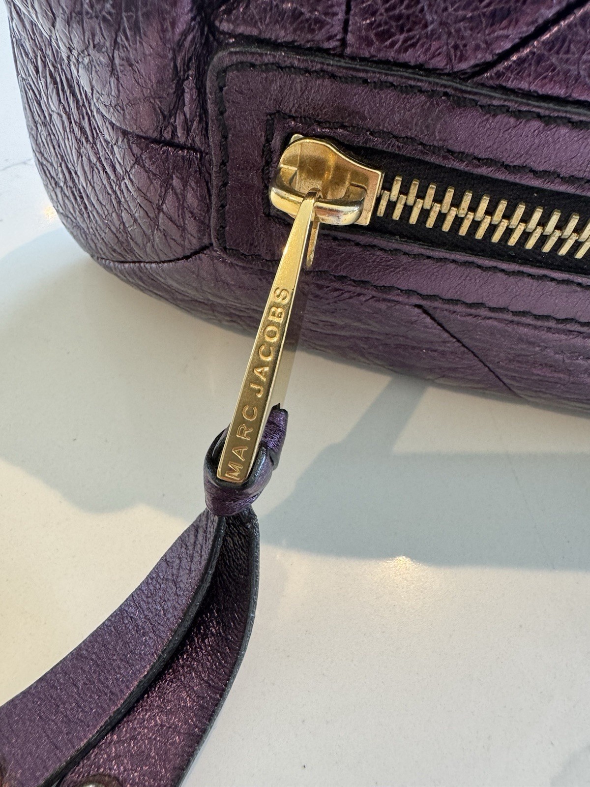 Marc Jacobs STAM Purple Leather Quilted Shoulder Bag Gold Chain Strap Zip image 2