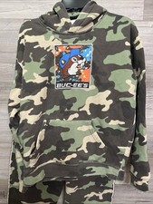 Buc-ee's Pullover Hoodie Kids XS Green Camouflage Logo Graphic Print Long Sleeve