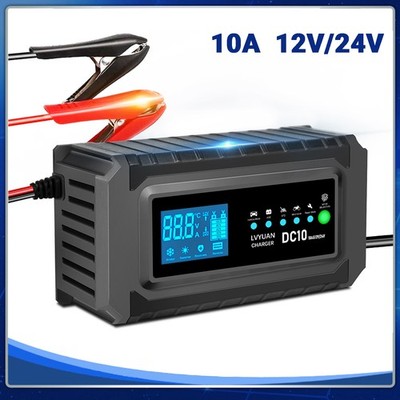 10A 12V/24V Car Automatic Battery Charger for AGM GEL Intelligent Pulse Repair