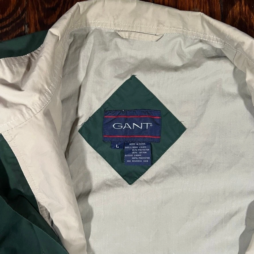 GANT L 90s Windbreaker Jacket Green Beige Colorblock Reversible Bomber Vintage - Image 2 of 4