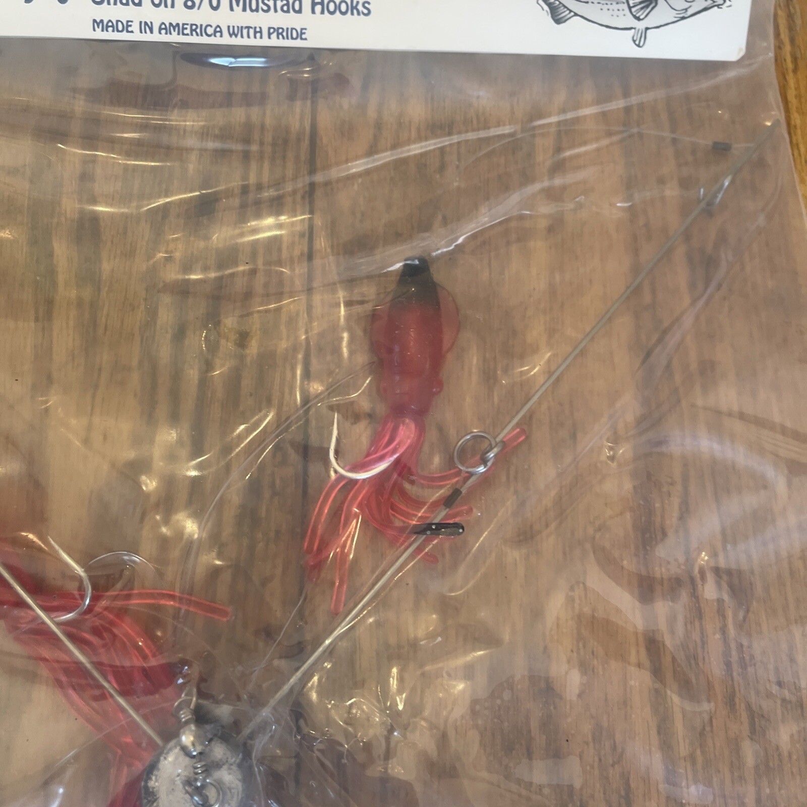 9” Umbrella Rig 4 Arm 11” With 5.5” Squid (9)  8/0 Mustad New Pkg Red Black Head - Image 7