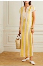TORY BURCH AWNING APPLIQUE LINEN GAUZE KAFTAN TUNIC DRESS YELLOW £375 M LAST ONE