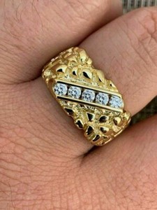 Authentic Men's 14k Gold Plated REAL Solid 925 Sterling Silver Rapper CZ Nugget Ring 7-13