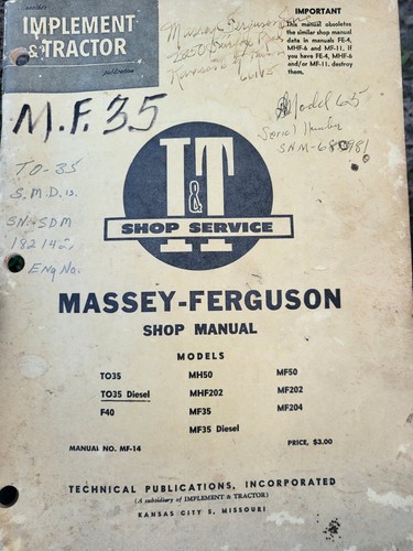 MASSEY HARRIS 20 20K Tractor Owner Operator's & Service Manual 694 018