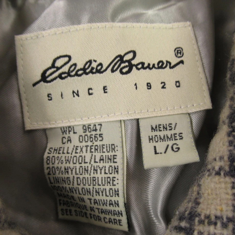 Camisa Eddie Bauer Para Hombre Grande A Cuadros Manga Larga Botón Frontal Lana Mezcla Bolsillos Foto 4 de 4