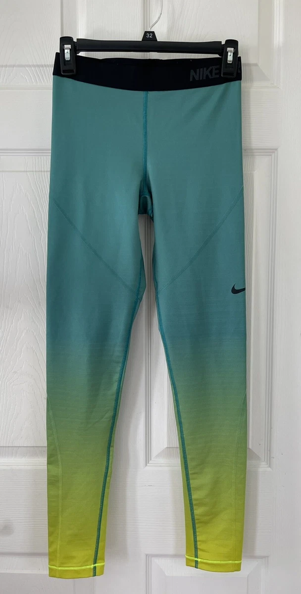 Womens Nike Pro Hyperwarm Training Tight Leggings S Green Yellow