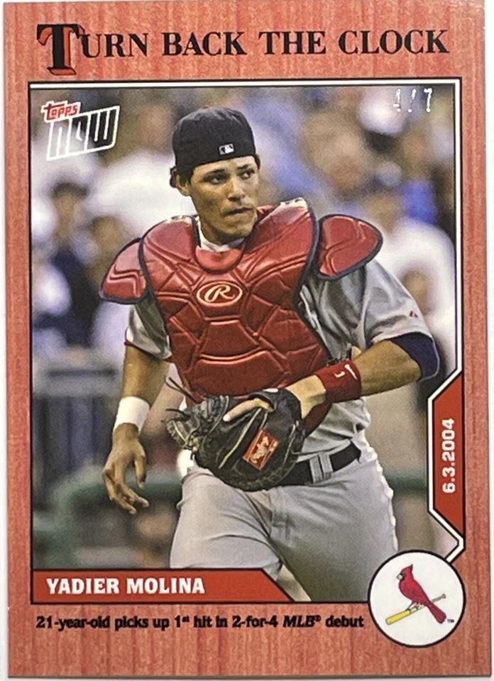 4/10 2004 Yadier Molina Debut 1st Hit Jersey Number Retro RC SSP Topps Cherry - Image 2 of 4