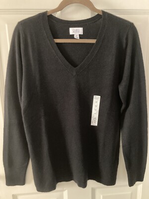 NWT~ $36 CROFT & BARROW   EXTRA SOFT  V-NECK SWEATER ~ SIZE M ~ MINERAL BLACK